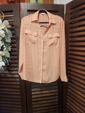 New York & Company Orange and Cream Checked Button-Down Shirt